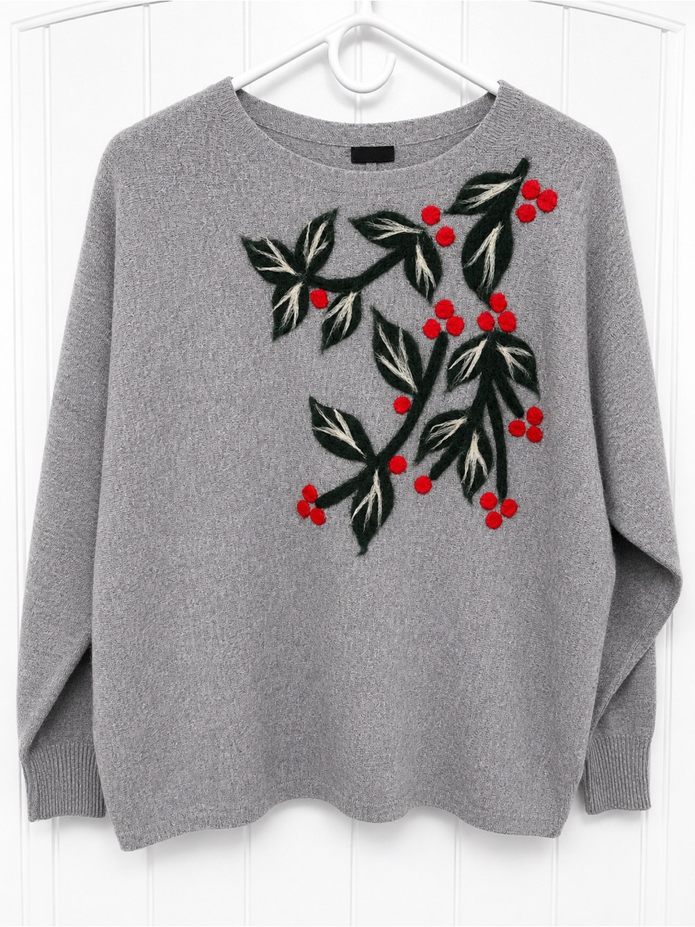 Aaeda 3D Holly Berry Christmas Sweater Gray Medium